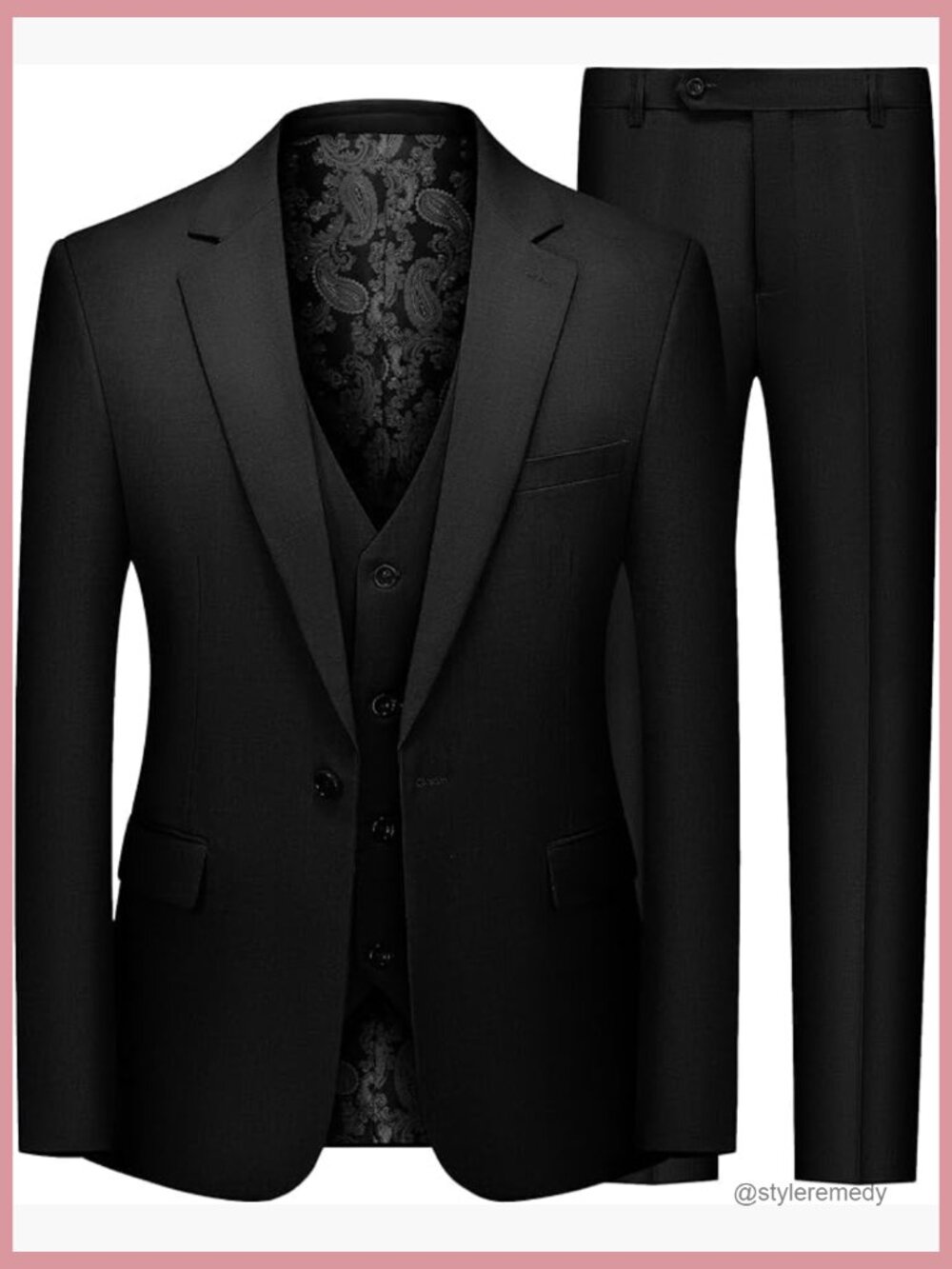 Slim Fit One Button Tuxedo Suit Set Blazer Vest Pants Polyester Rayon Blend